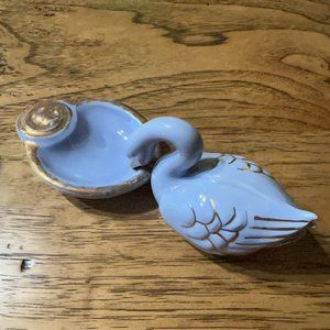 Vintage Blue and Gold 2 Piece Swan and Trinket Dish Ashtray Set (2 Pc Set)